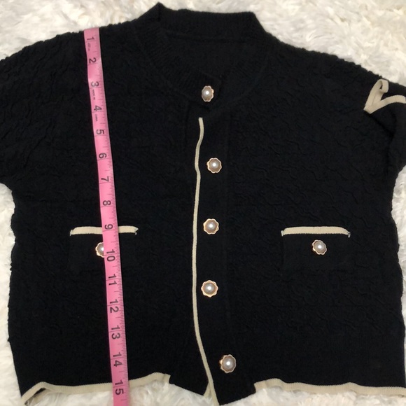 Knit mix contrast trim button front cardigan - Picture 9 of 10